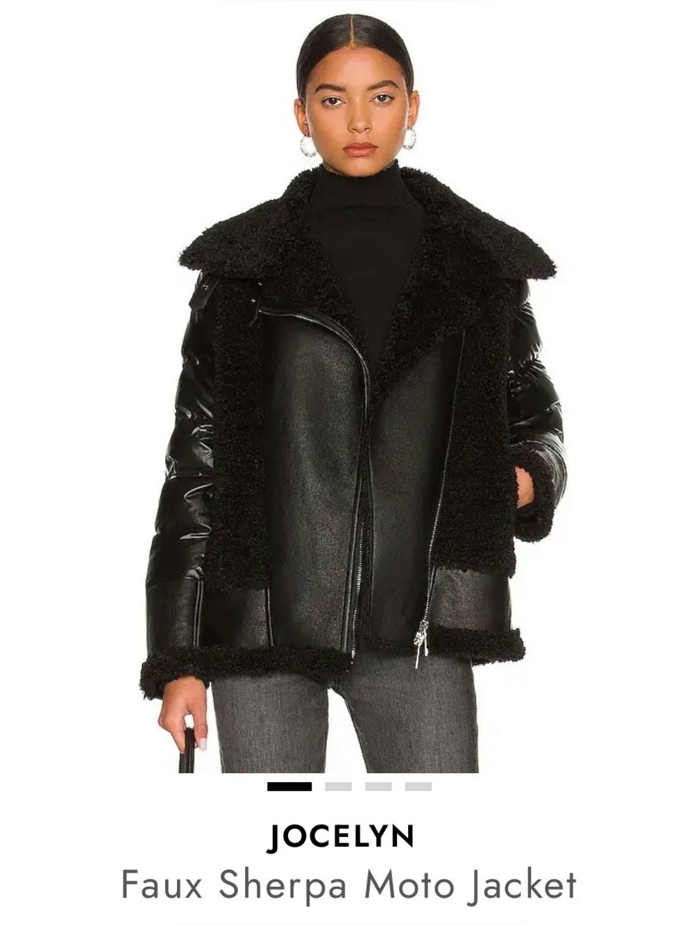 jocelyn Black Faux Sherpa Moto Coat with Mixed Textures